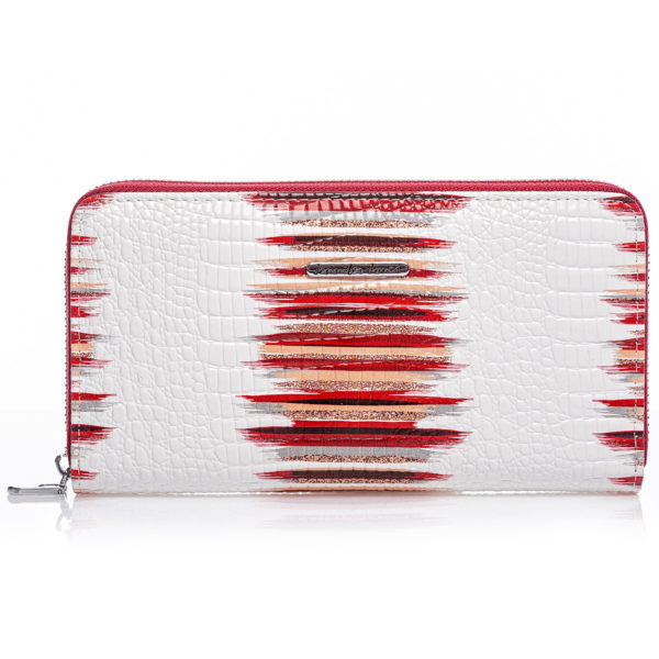 biało czerwony duży portfel damski biały z czerwonymi pasami Jennifer Jones