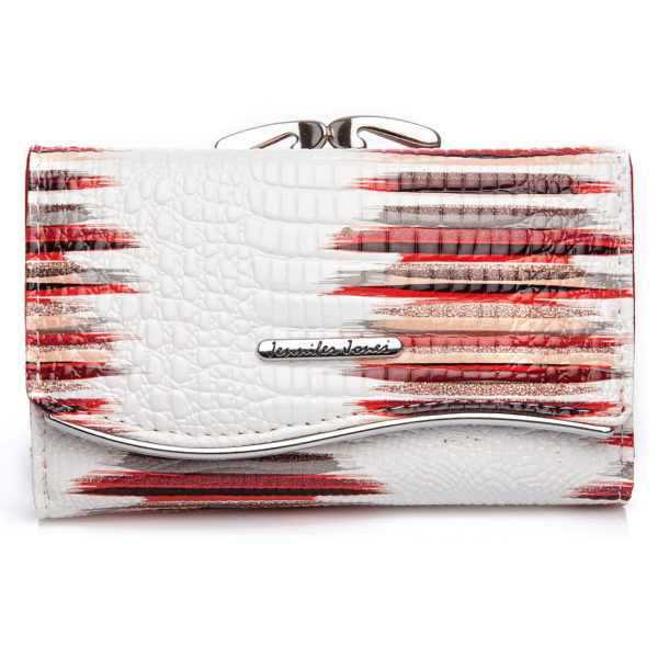 biały portfel damski z czerwonymi wzorkami Jennifer Jones lakierowany