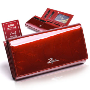 duży czerwony portfel damski z listkami ZAGATTO