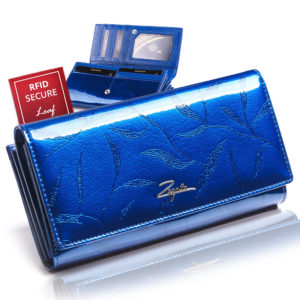 duży niebieski portfel damski z listkami ZAGATTO