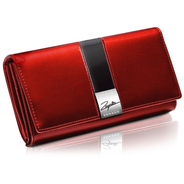 duży poziomy portfel damski czerwony z czarnym ZAGATTO