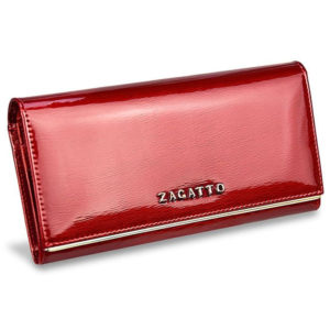 duży poziomy portfel damski lakierowany czerwony ze złotą blaszką ZAGATTO